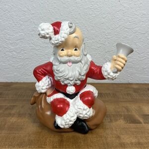 VTG Santa Claus Atlantic Mold Ceramic Sitting on Sack W/ Wind Up Musical Box